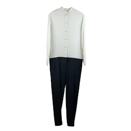 Céline-Black and White Long Sleeve Jumpsuit Size 38 fr-White