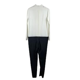 Céline-Black and White Long Sleeve Jumpsuit Size 38 fr-White