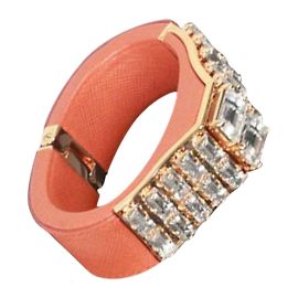 Prada Pulseira de couro Saffiano laranja com strass 1AJM93 Laranja