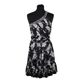 Blumarine Blugirl Schwarz-Weiß-Seide One-Shoulder-Kleid Größe 40 IT Schwarz