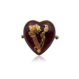 Versace-Gold Metal Heart Virtus lined Ring Size M Never Worn-Red