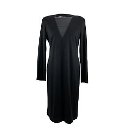Sportmax Schwarzes Woll-Langarmkleid mit durchsichtigem Einsatz Größe XL Schwarz