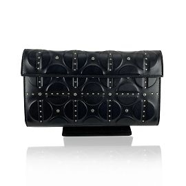 Alaïa Sac à main pochette en cuir noir gaufré avec clous Noir