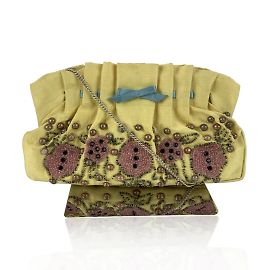 Blumarine Yellow Hand Embroidred Fabric Small Evening Bag Pink