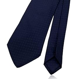 Hermès-Hermes Paris Gravata Jacquard Seda Faconnée H Azul Marinho-Azul