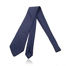 Hermès-Hermes Paris Gravata Jacquard Seda Faconnée H Azul Marinho-Azul