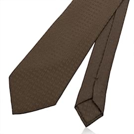 Hermès-Gravata Hermes Paris Jacquard Seda Faconnée H no pescoço-Marrom