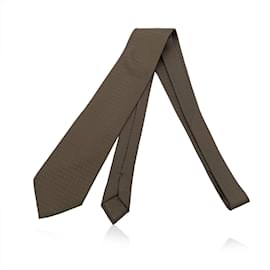 Hermès-Gravata Hermes Paris Jacquard Seda Faconnée H no pescoço-Marrom