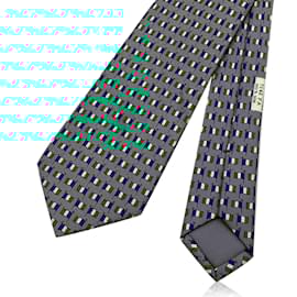 Hermès-Gravata Hermes Paris seda verde França com estampa de bandeira francesa 7142 FA-Verde