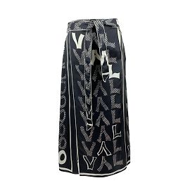 Valentino Gonna longuette con logo in seta bianca e nera 42 IT Nero