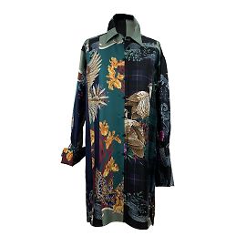 Salvatore Ferragamo Grüne Patchwork-Seide, langes Hemd, Größe 46 IT Grün