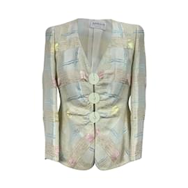 Armani-Collezioni Beige Cotton and Silk Collarless Jacket Size 42 IT-Beige