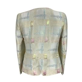 Armani-Collezioni Beige Cotton and Silk Collarless Jacket Size 42 IT-Beige