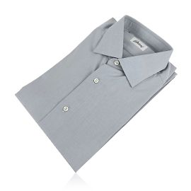 Brioni Hellgraues Langarm-Herren-Button-Down-Hemd Größe 43-17 Grau