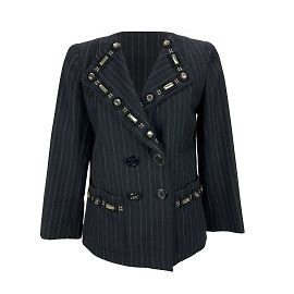 Marc Jacobs Embellished Black Wool Pinstriped Blazer Size 40 IT Grey
