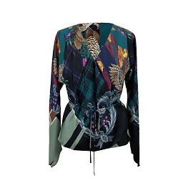 Salvatore Ferragamo Blusa estampada de seda multicolorida tamanho 44 ISTO Multicor