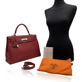 Hermès-Hermes Red Togo Leather Kelly 35 Retourne Bag Handbag-Red