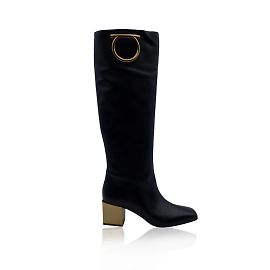 Salvatore Ferragamo Avión de cuero negro 55 Talla de botas EE. UU. 6.5C eu 37 Negro