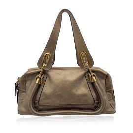 Chloé Metallic Bronze Leather Paraty Bag Satchel Handbag Brown