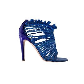 Sergio Rossi Blaue Leder- und Perlenkäfig-Sandalen mit Absatz Größe 36 Blau