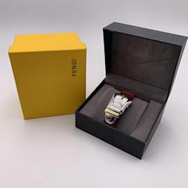 Fendi-Stainless Steel B. Buckle Design 3800 G Watch Red Leather Band-Silvery