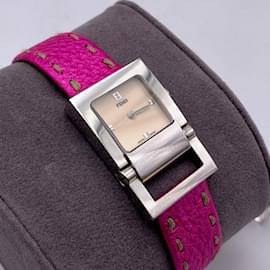 Fendi-stainless steel 5200 L Wrist Watch Fuchsia Pink Leather Band-Pink