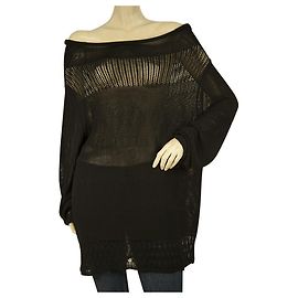 Marina Rinaldi Black Viscose Knit Sheer Long Top Blouse size XL Black