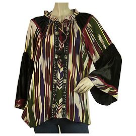 Miss June multicolore Boho Hippie tunica camicetta manica lunga campana Multicolore