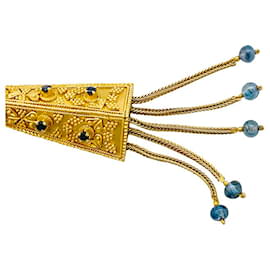 inconnue-Boucles d'oreilles pendantes en or jaune, rubis et saphirs.-Autre