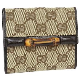 Gucci Brown Bamboo GG Canvas Kleine Geldbörse Braun Schwarz Beige