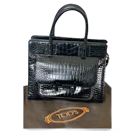 Tod's-Sac Cabas, lined T M, Turtle Leather-Black
