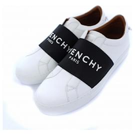 Givenchy-[Used]  GIVENCHY Webbing Leather Sneakers Slip-on Flat Shoes Logo 38 24.0cm White Black White Black DN0179 / KH Men's-Black,White