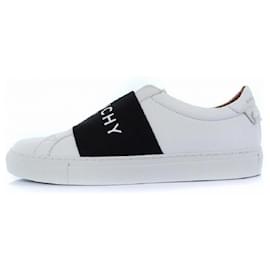 Givenchy-[Used]  GIVENCHY Webbing Leather Sneakers Slip-on Flat Shoes Logo 38 24.0cm White Black White Black DN0179 / KH Men's-Black,White