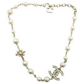 Chanel-CHANEL Necklace / Pearl / White / Gold / A19-White