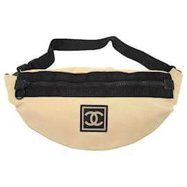 Chanel-[Used] Chanel Sports Line Banana Bag Nylon Beige 7th Series Coco Mark Body Bag Bag 0042 Chanel-Beige