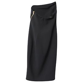 Donna Karan Signature Asymmetric Zip Midi Skirt in Black Wool Black