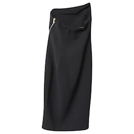 Donna Karan-Donna Karan Signature Jupe mi-longue zippée asymétrique en laine noire-Noir