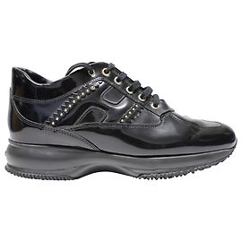 Hogan Interactive Studded Sneakers in Black Patent Leather Black