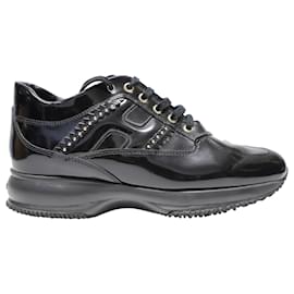 Hogan-Hogan Interactive Studded Sneakers in Black Patent Leather-Black