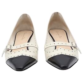 Dior-Dior Spectadior Low Heel Pumps in White and Black calf leather Leather-White,Cream