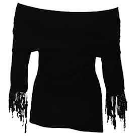 Autre Marque-Isa Arfen Off-shoulder Sequin Detail Top in Black Wool-Black