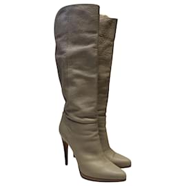 Casadei-Casadei Over the Knee Boots in Beige Leather-Beige