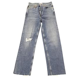 Re/Done-Re/Done Comfort Stretch Ultra High Rise Stove Pipe Jeans in Blue Cotton Denim-Blue