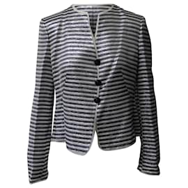 Armani-Armani Collezioni Gestreifte, glänzende Jacke aus mehrfarbiger Viskose-Mehrfarben