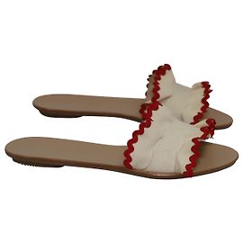 Loeffler Randall Birdie Ruffle Pantoletten aus cremefarbenem Leder Weiß Roh