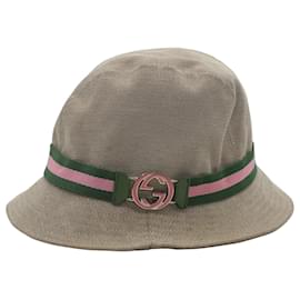 Gucci-Gucci GG Logo Bucket Hat in Beige Cotton-Beige