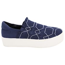 Opening Ceremony-Opening Ceremony Cici Smocked Slip-on Platform Sneakers in Navy Blue Canvas-Navy blue