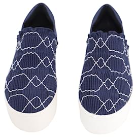 Opening Ceremony-Opening Ceremony Cici Smocked Slip-on Platform Sneakers in Navy Blue Canvas-Navy blue