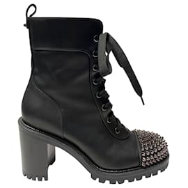 Christian Louboutin-Christian Louboutin TS Croc 70 Spiked Ankle Boots in Black calf leather Leather-Black
