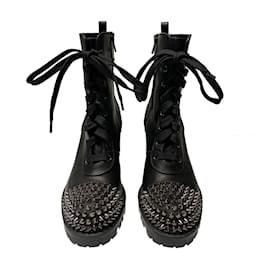 Christian Louboutin-Christian Louboutin TS Croc 70 Spiked Ankle Boots in Black calf leather Leather-Black